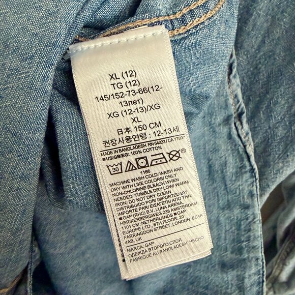 Gap Kids 100% Cotton Denim Long Sleeve Button Shirt Size XL / 12 - Picture 5 of 5